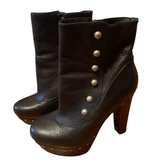 UGG | cosima black leather studded high heel ankle boots 8 - Picture 6 of 15